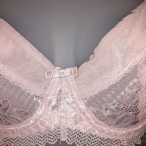 Youmita 40C Pink Suede Soft Lace Unpadded Bra NWT - Picture 2 of 9